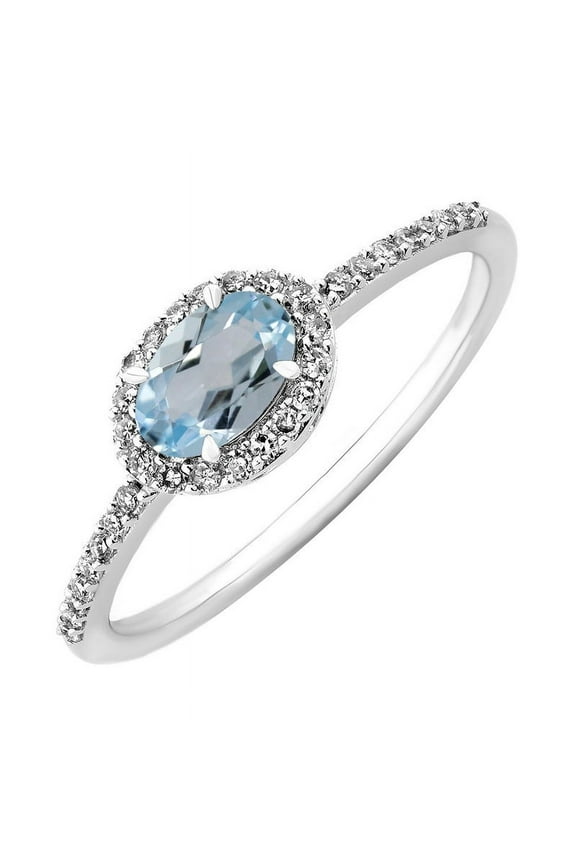 925 Sterling Silver 6X4 Mm Sky Blue Topaz Gemstone Silver Women Ring Halo Style Ring