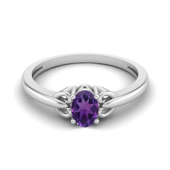 925 Sterling Silver 6X4mm Oval Amethyst Solitaire Women Valentines Day Gifts Ring