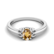 925 Sterling Silver 6X4mm Oval Citrine Solitaire Women Mother's Day Gift Ring