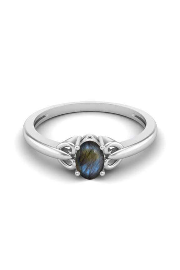 925 Sterling Silver 6X4mm Oval Labradorite Solitaire Women Valentines Day Gifts Ring