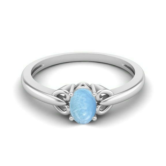 925 Sterling Silver 6X4mm Oval Larimar Solitaire Women Mother's Day Gift Ring