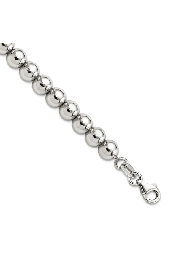 925 Sterling Silver 6mm Beaded Bracelet 7.5 Inch Link Bracelet for Women - 11.1 Grams