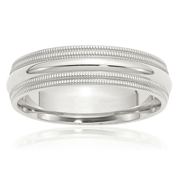 925 Sterling Silver 6mm Comfort Fit Double Milgrain Plain Classic Wedding Band Ring