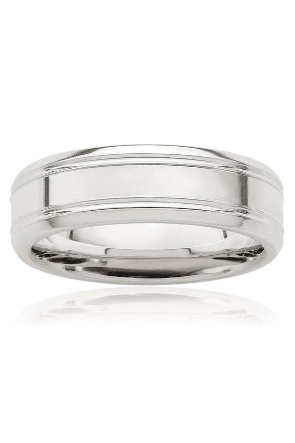 925 Sterling Silver 6mm Wide Comfort Fit Beveled Edge Plain Wedding Band Ring - Polished, Engravable Men's
