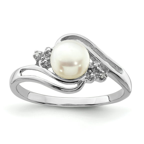 925 Sterling Silver 6mm Freshwater Cultured Button Pearl Diamond Band Ring Size 8.00 Fine Jewelry Ideal Gifts For Women Gift Set From Heart