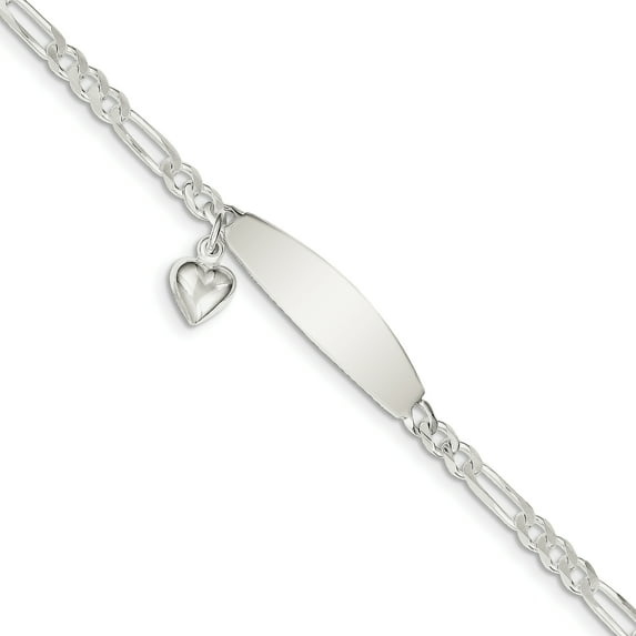 925 Sterling Silver 6mm ID with Heart Figaro Link Chain Bracelet