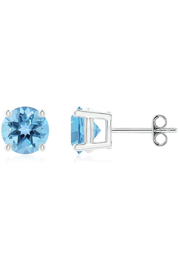 925 Sterling Silver 6mm Round 2.00 ct Genuine Gemstone Birthstone Stud Earrings, Giorgio Bergamo Blue Topaz