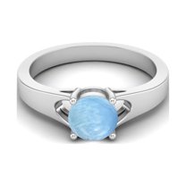 925 Sterling Silver 6mm Round Shape Larimar Solitaire Valentines Day Gifts Ring for Women