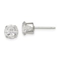 thumbnail image 1 of 925 Sterling Silver 6mm Round Snap Set Cross-cut CZ Stud Earrings; for Adults and Teens; for Women and Men, 1 of 3