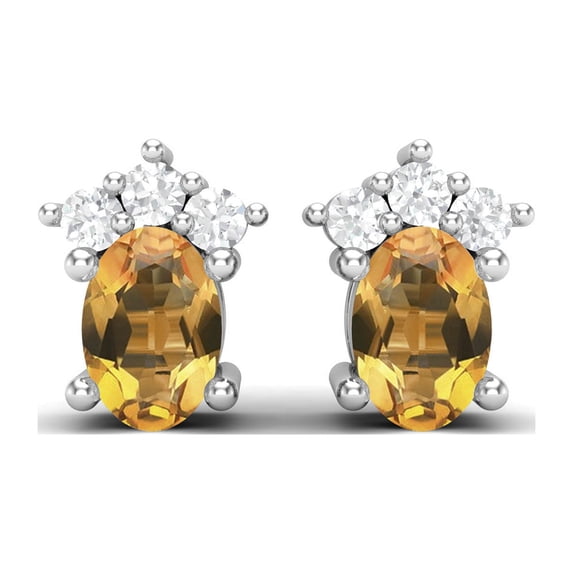 925 Sterling Silver 6x4mm Oval Shape Citrine Solitaire Valentines Day Gifts Women Earrings