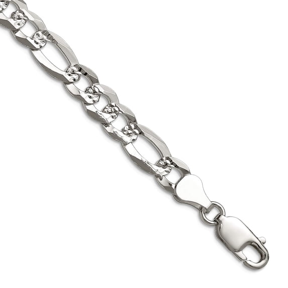925 Sterling Silver 7.0mm Flat Sparkle-Cut Pave Figaro Chain Necklace 22 Inch Chain Necklace for Women and Men