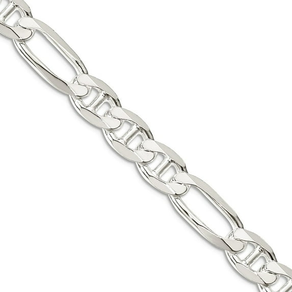 925 Sterling Silver 7.5mm Figaro Nautical Ship Mariner Anchor Chain Necklace 30 Inch Chain Necklace for Women and Men