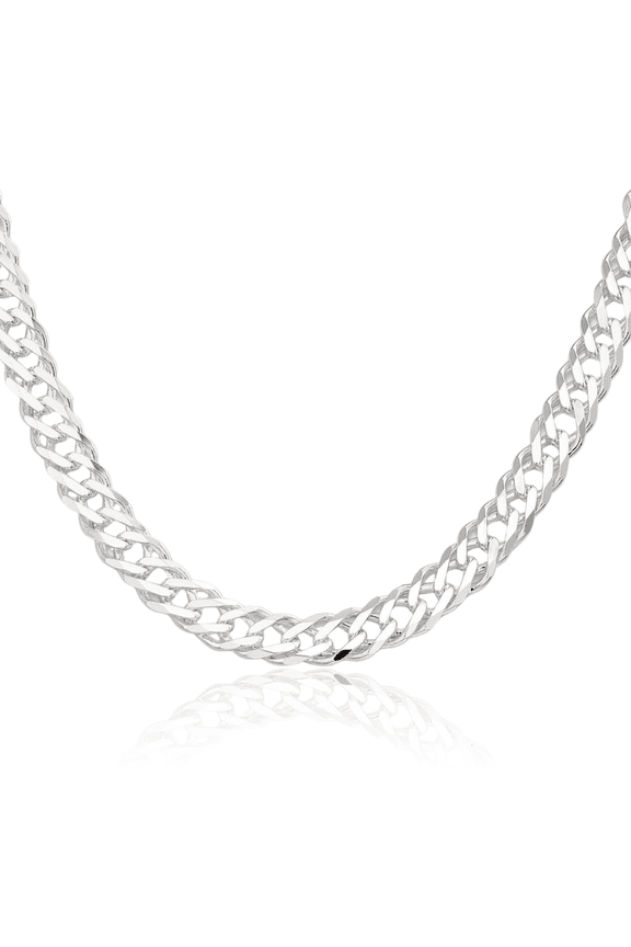 925 Sterling Silver 7.75mm 6 Side Double Curb Link Chain Necklace