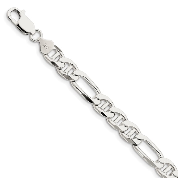 925 Sterling Silver 7.75mm Figaro Anchor Chain Anklet