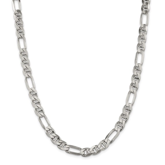 925 Sterling Silver 7.75mm Solid Plain Figaro Anchor Chain w/ Lobster Clasp - 20"