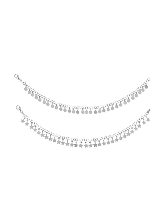 925 Sterling Silver 7 Celestial Moon and Stars Charm Bracelet Set 7 Inch Includes Two Bracelets: One Bracelets Finished
