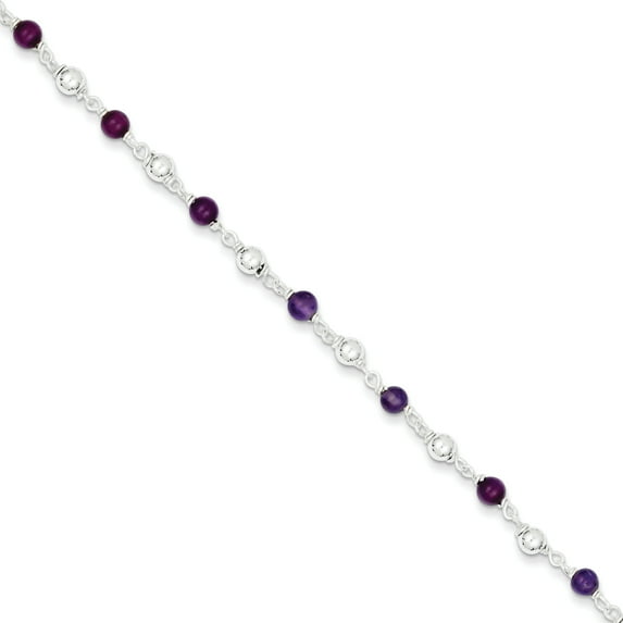 925 Sterling Silver 7 Inch Purple Amethyst Beaded Bracelet Gemstone Fancy Fine Jewelry For Women Gifts For Her