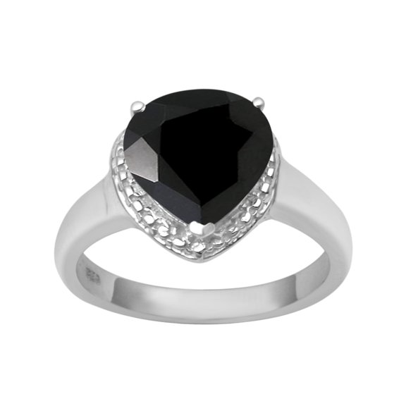 Mooneye 925 Sterling Silver 7mm Heart Shape Black Spinel Solitaire Wedding Women Love Ring