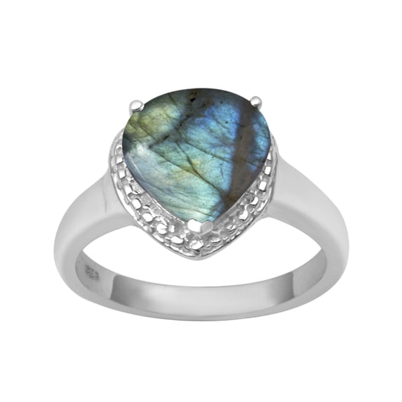 925 Sterling Silver 7MM Heart Shape Labradorite Solitaire Valentines Day Gifts Women Love Ring