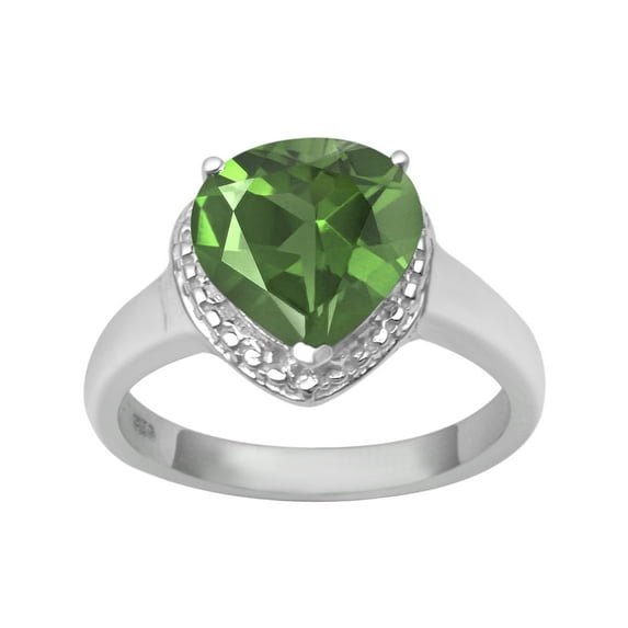 925 Sterling Silver 7MM Heart Shape Peridot Solitaire Valentines Day Gifts Women Love Ring
