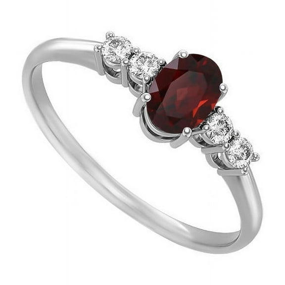 925 Sterling Silver 7X5 Mm Natural Garnet Gemstone Promising Ring, Solitaire With Accents Ring