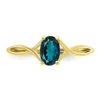 925 Sterling Silver 7X5 Mm Natural London Blue Topaz Gemstone Gold Plated Solitaire Ring For Women