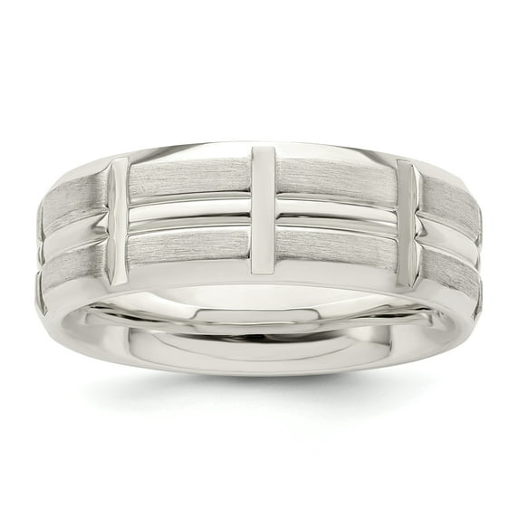 925 Sterling Silver 7mm Brushed Fancy Band Ring Size 7