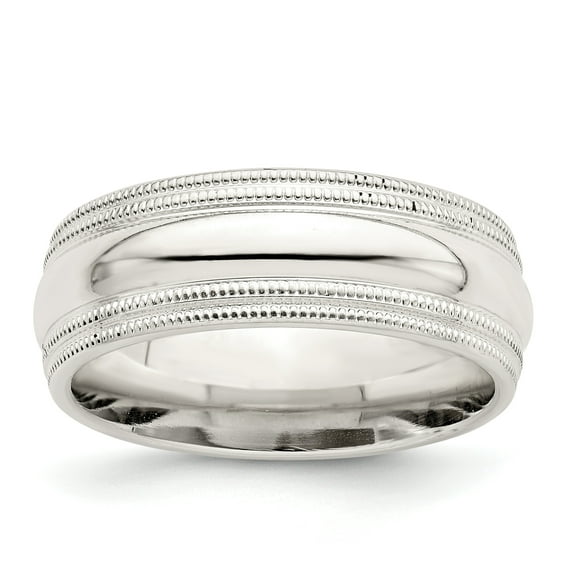 925 Sterling Silver 7mm Comfort Fit Double Milgrain Band Ring Size 13.5