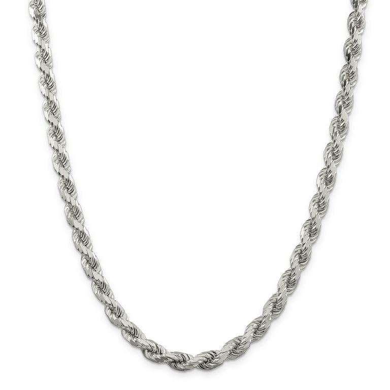 925 Sterling Silver 7mm Diamond-cut Polished Sides Rope Chain 28
