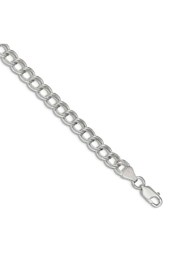 925 Sterling Silver 7mm Double Link Charm Bracelet Link Charm Bracelet for Women - 11.1 Grams