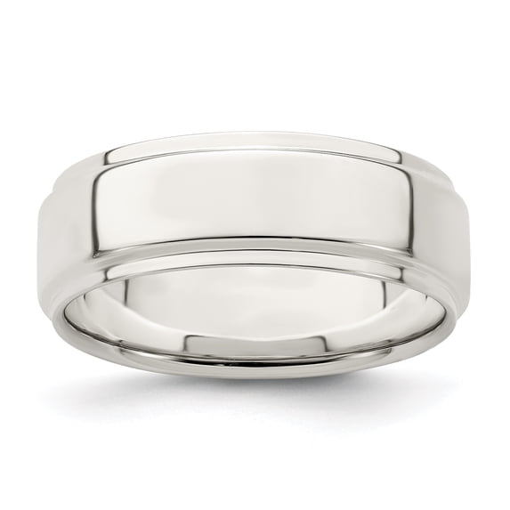 925 Sterling Silver 7mm Flat with Step Edge Band Ring Size 8.5