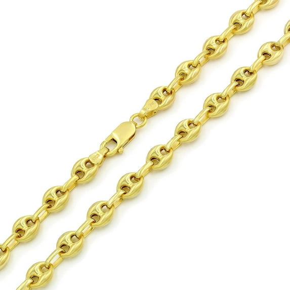 925 Sterling Silver 7mm Puff Mariner Chain, FREE Microfiber Cloth, Yellow Gold Plated Hollow Anchor Link Mens Womens Necklace, Giorgio Bergamo 22