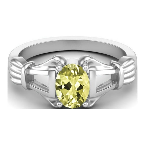 925 Sterling Silver 7x5mm Oval Shape Lemon Quartz Engagement Women Valentines Day Gifts Ring