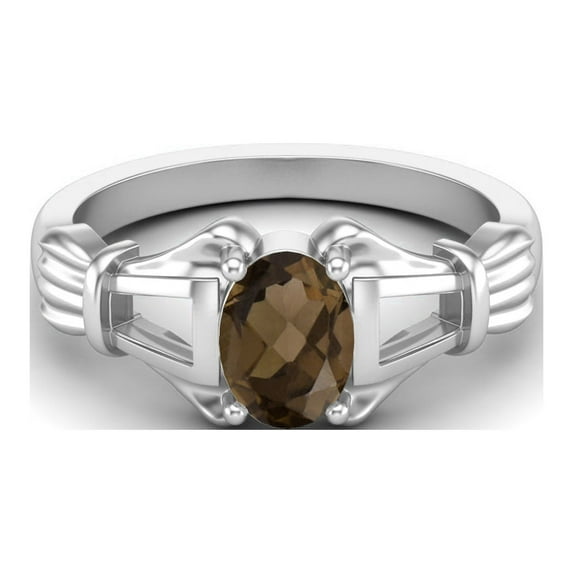 925 Sterling Silver 7x5mm Oval Shape Smoky Quartz Engagement Women Valentines Day Gifts Ring