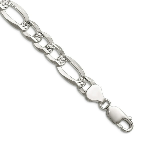 925 Sterling Silver 8.0mm Flat Sparkle-Cut Pave Figaro Chain Necklace 22 Inch Chain Necklace for Women and Men
