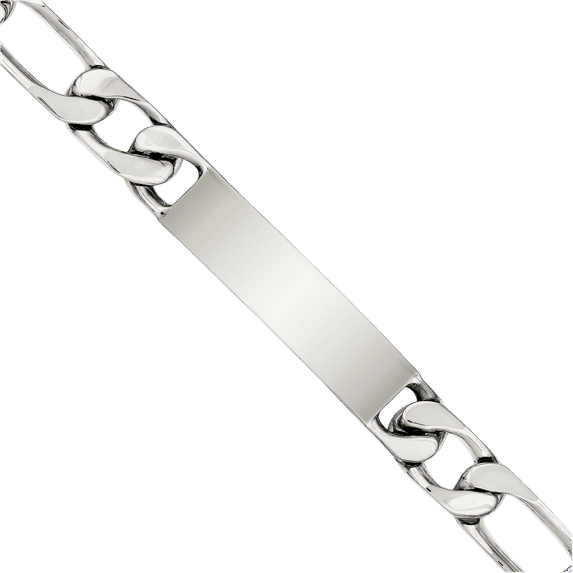 925 Sterling Silver Engraveable Figaro Link Name Bar Identification ID Bracelet