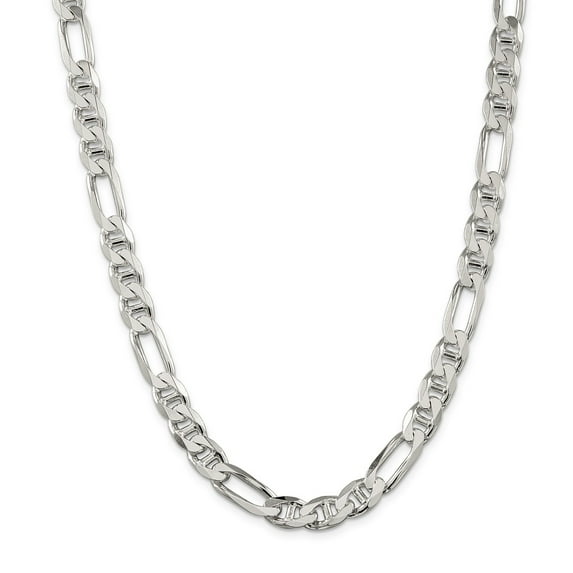 925 Sterling Silver 8.75mm Solid Plain Figaro Anchor Chain w/ Lobster Clasp - 24"