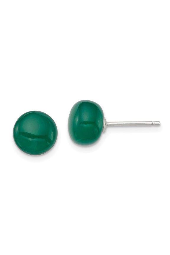 925 Sterling Silver 8-8.5mm Button Emerald Green Agate Post Earrings Fine Jewelry For Women Gifts For Her