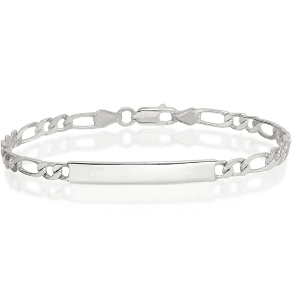 925 Sterling Silver Engraveable Figaro Link Name Bar Identification ID Bracelet