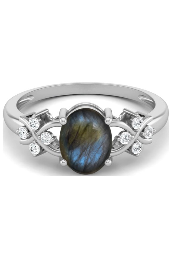 925 Sterling Silver 8X6 MM Oval Shape Labradorite Women Valentines Day Gifts Ring