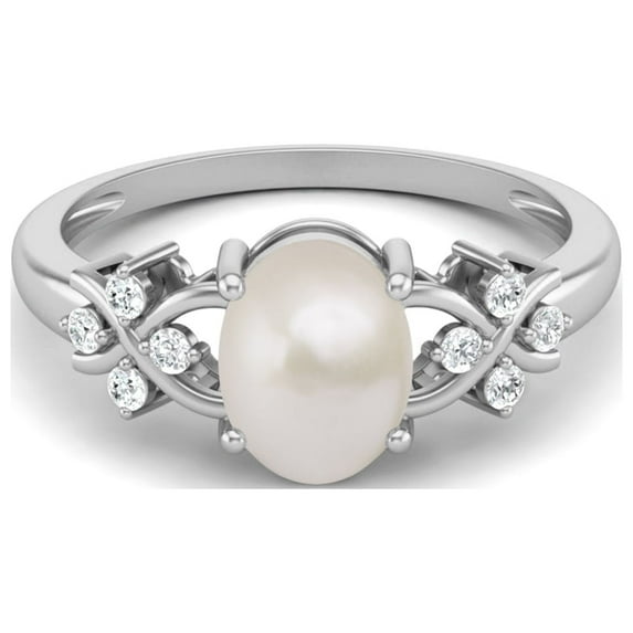 925 Sterling Silver 8X6 MM Oval Shape Pearl Women Mother's Day Gift Ring