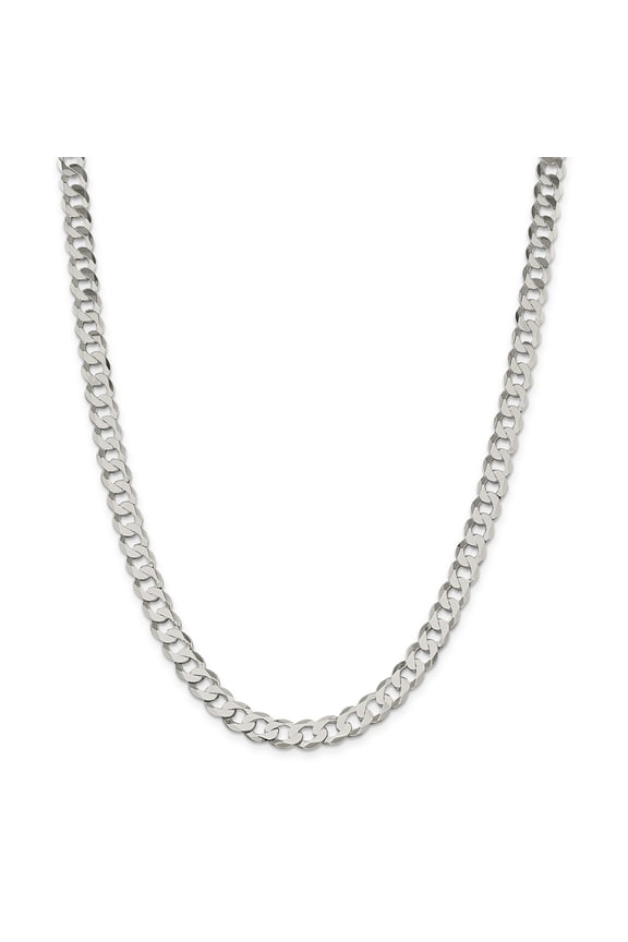 925 Sterling Silver 8mm Close Link Flat Curb Chain 18 Inch