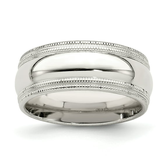 925 Sterling Silver 8mm Comfort Fit Double Milgrain Band Ring Size 4