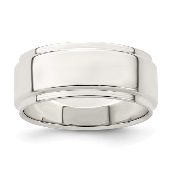 925 Sterling Silver 8mm Flat with Step Edge Band Ring Size 9