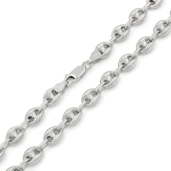 925 Sterling Silver 8mm Puff Mariner Chain, FREE Microfiber Cloth, Rhodium Plated Hollow Anchor Link Mens Womens Necklace, Giorgio Bergamo 16