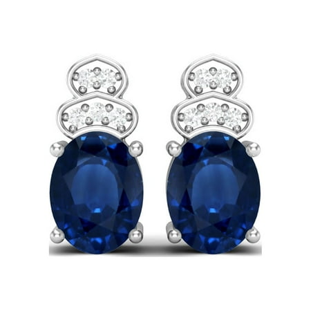 925 Sterling Silver 8x6mm Oval Shape Blue Sapphire Solitaire Women Stud Valentines Day Gifts Earrings