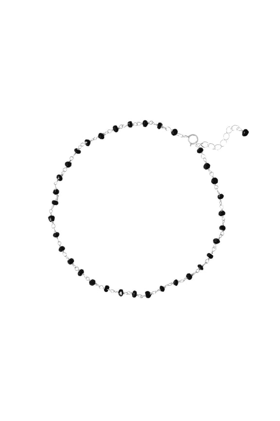 925 Sterling Silver 9.5 Inch + 1 Inch Bead Anklet Inch 2.5mm Black-Spinel Beads Anklet for Women