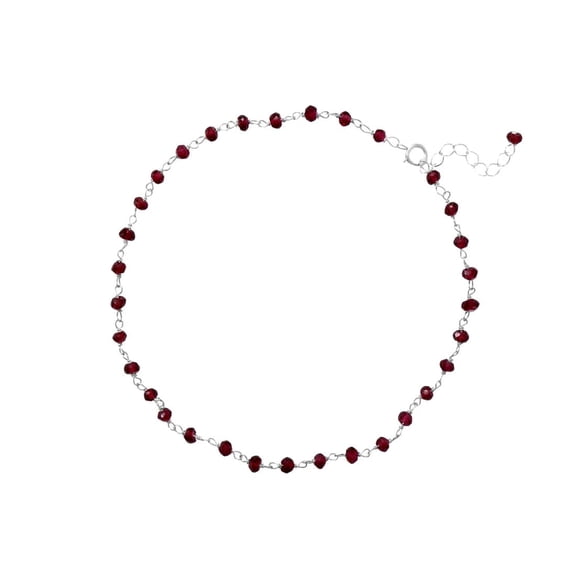 925 Sterling Silver 9.5 Inch + 1 Inch Bead Anklet Inch 2.5mm X 3.5mm Garnet Beads Anklet for Women