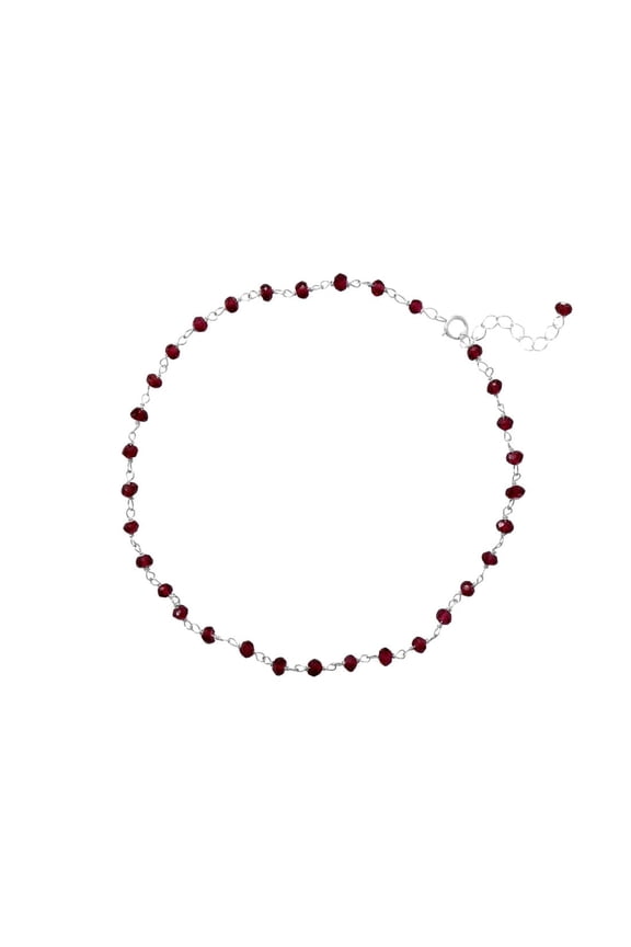 925 Sterling Silver 9.5 Inch + 1 Inch Bead Anklet Inch 2.5mm X 3.5mm Garnet Beads Anklet for Women