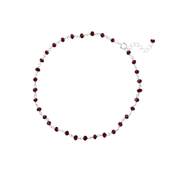 925 Sterling Silver 9.5 Inch + 1 Inch Bead Anklet Inch 2.5mm X 3.5mm Garnet Beads Anklet for Women